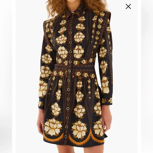 FARM Rio Black Embroidered Flowers Long Sleeve Organic Cotton Mini Dress - Picture 4 of 5